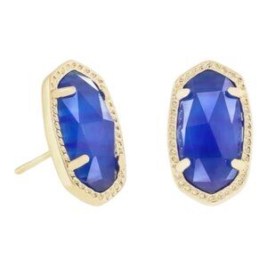 Kendra Scott Ellie Gold Stud Earrings in Cobalt Blue Cats Eye NEW